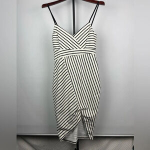 Bardot Black White Stripe‎ Stretch Spaghetti Strap Sheath Dress